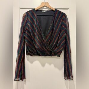 Charlotte Russe Rainbow Metallic Lurex Wrap Crop Top Bell Sleeves Size L